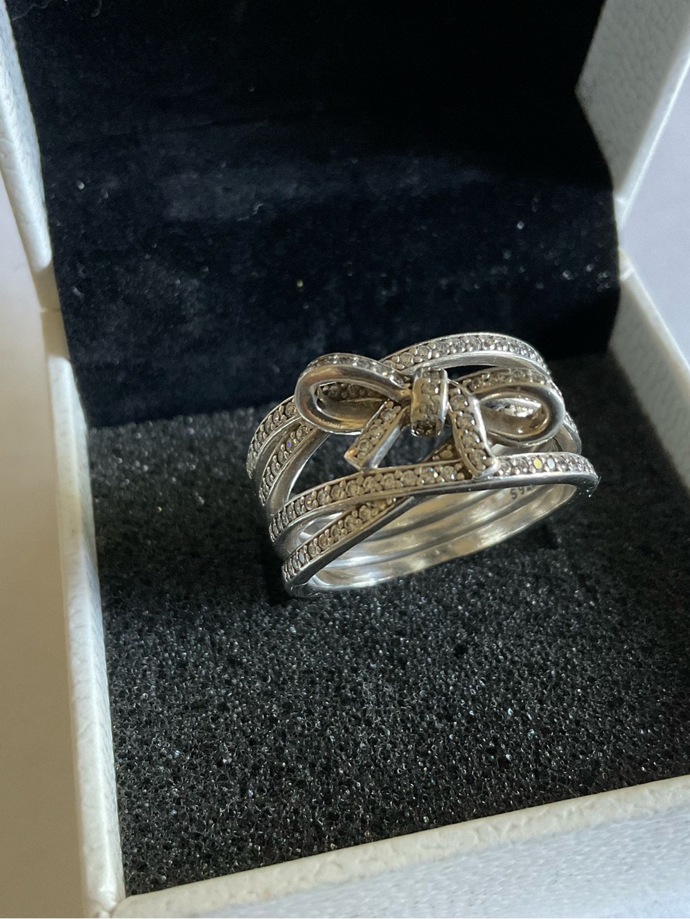Pandora Silver Bow Pavé Stackable Ring - Silver